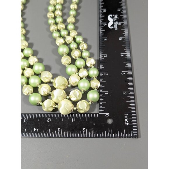 Vintage Japan Green Pearlized Lucite Triple Strand Bib Necklace 21" - Picture 8 of 8